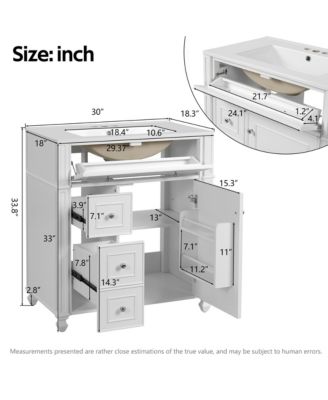 Bathroom Vanity Cabinet with Ceramic Sink Basin, 30 Inch, Storage Cabinet with Soft Close Doors and Door Organizer