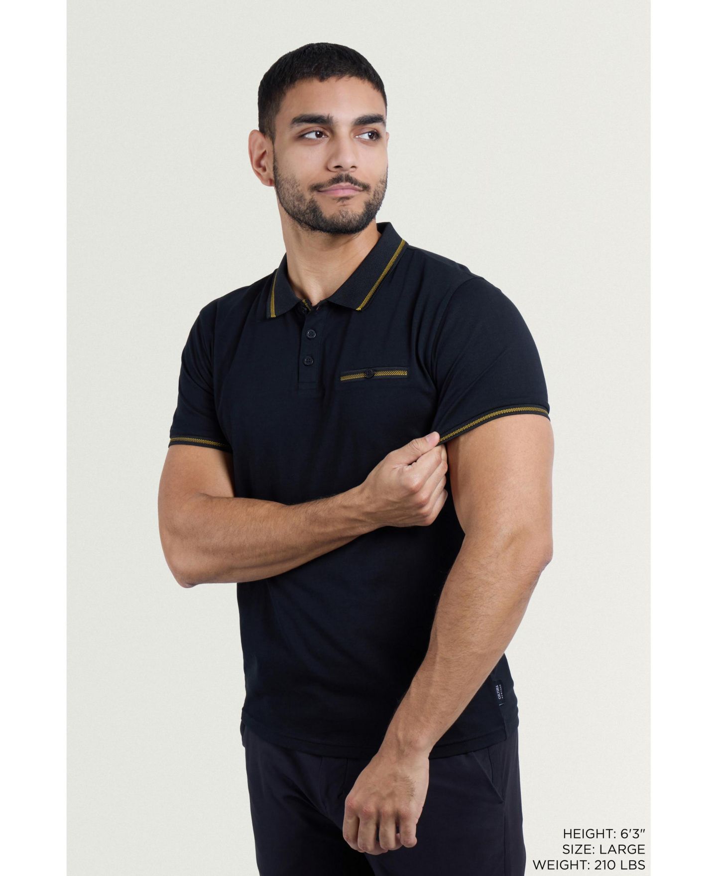 Мужское поло X-Ray Cultura Short Sleeves Cotton Polo With Jaquard Rib And Chest Rib Pocket, цвет: Чёрный / Медовый горчичный — фото 7