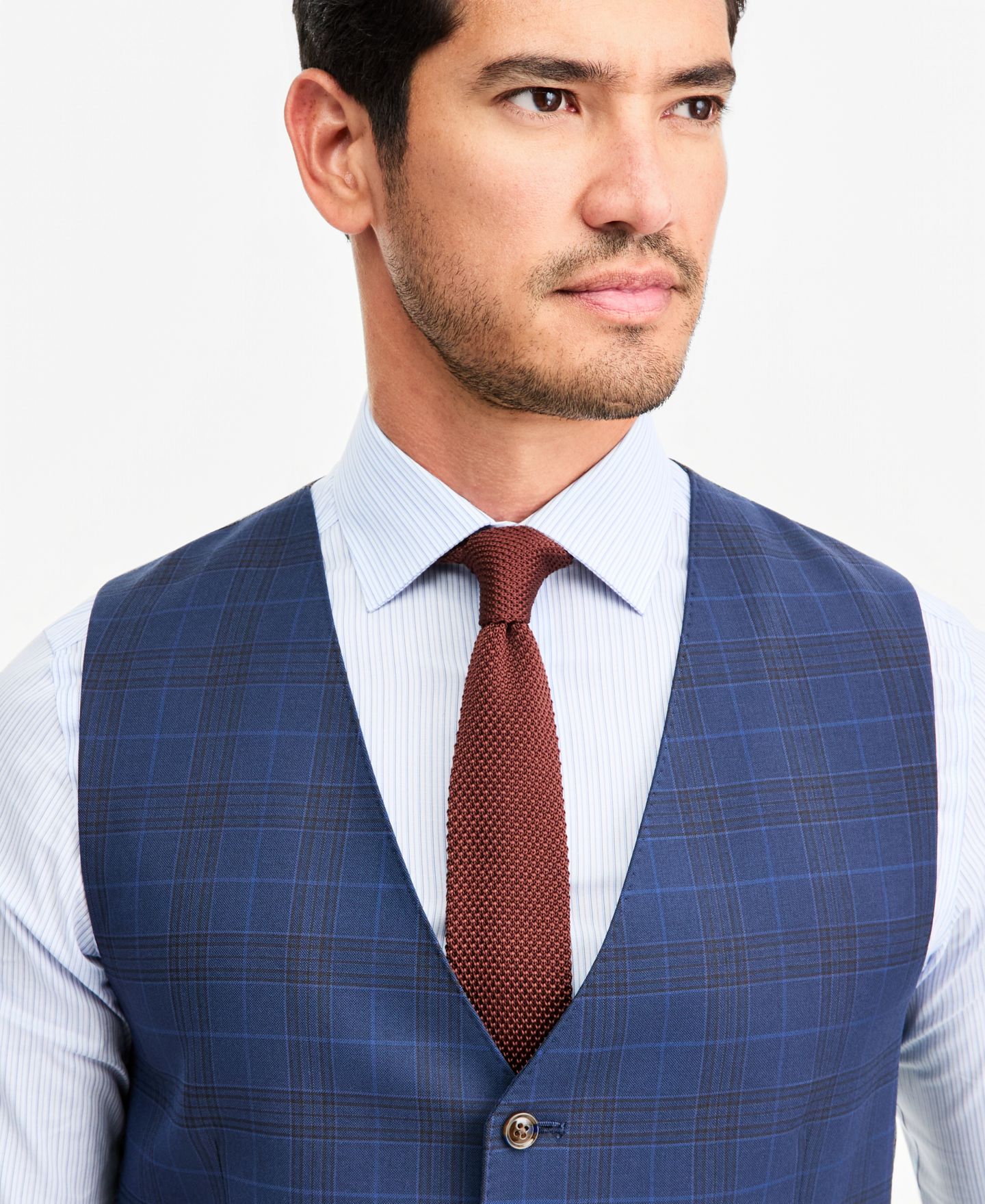 Мужской жилет Tayion Collection Classic-Fit Blue & Red Plaid Suit Separate Vest, цвет: Синий красный — фото 2