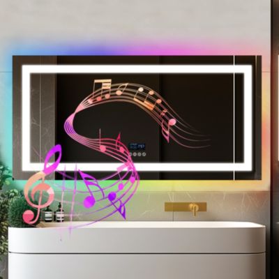 LUVOD 48”x24” Rectangle Smart LED Bathroom Mirror Smart LED Bathroom Mirror Digital Display Anti Fog Memory Function