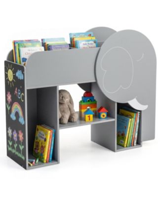 Montessori Bookshelf with Elephant Shape 3-Tier Toddler Toy Storage Organizer
