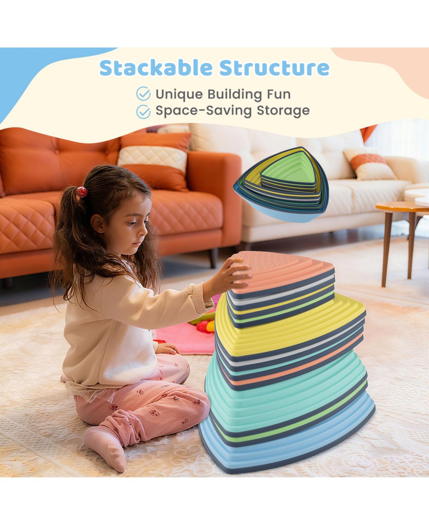 Детские игрушки Slickblue Balance Stepping Stones Non-Slip, 11-Piece Set, от 3 лет, цвет: Разноцветный — фото 6