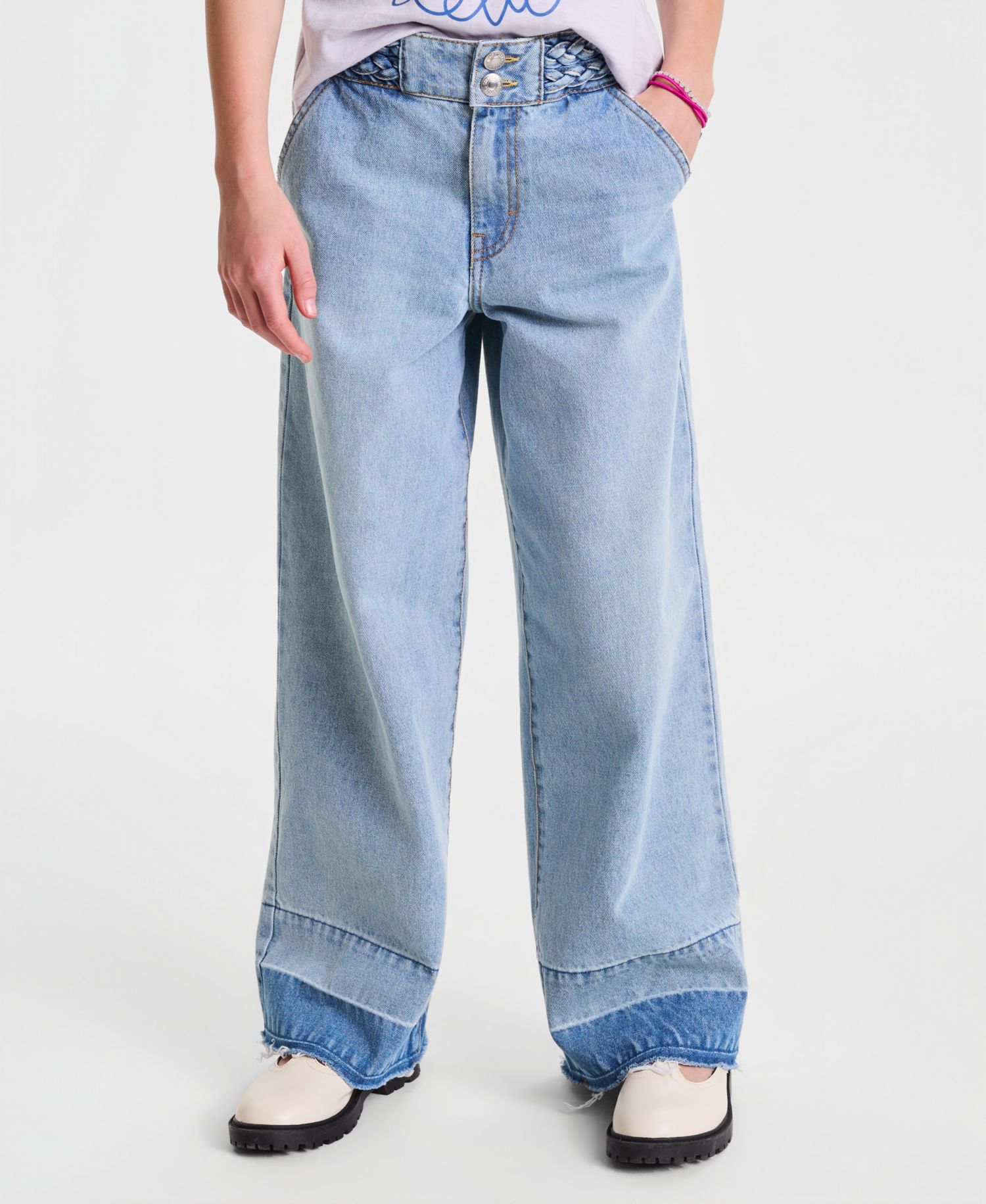 Girls' 7-16 Braided High-Rise Baggy Jeans