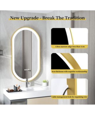 19.68”x39.37” Anti-Fog Lighted Oval Bathroom Mirror Frontlit Touch Dimmable for Wall Vanity