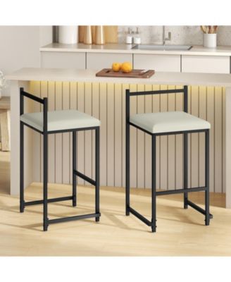 26'' Stackable Counter Height Bar Stools Set of 4 w/Back Metal Frame and Footrest