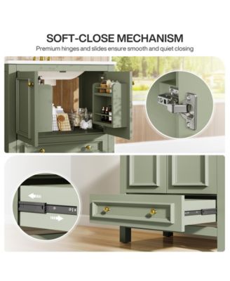 30" Bathroom Vanity with Sink, Freestanding Vanity with Solid Wood Frame, Ceramic Sink, Soft-Close Doors, Drawer & Door Organizer