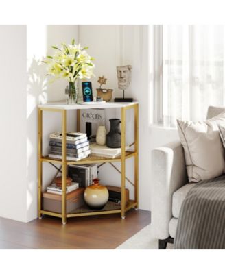 Corner Printer Stand with Power Outlet 3-Tier Storage Rack with Adjustable Shelf