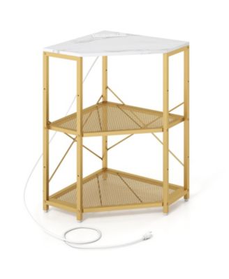 Corner Printer Stand with Power Outlet 3-Tier Storage Rack with Adjustable Shelf