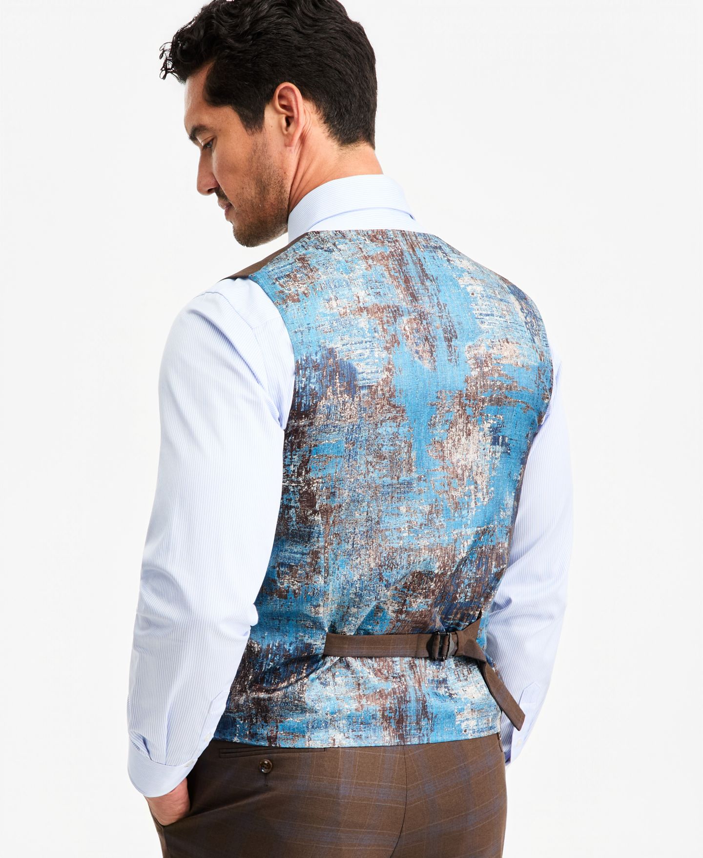 Мужской жилет Tayion Collection Classic-Fit Brown Plaid Suit Separate Vest, цвет: Коричневый — фото 2