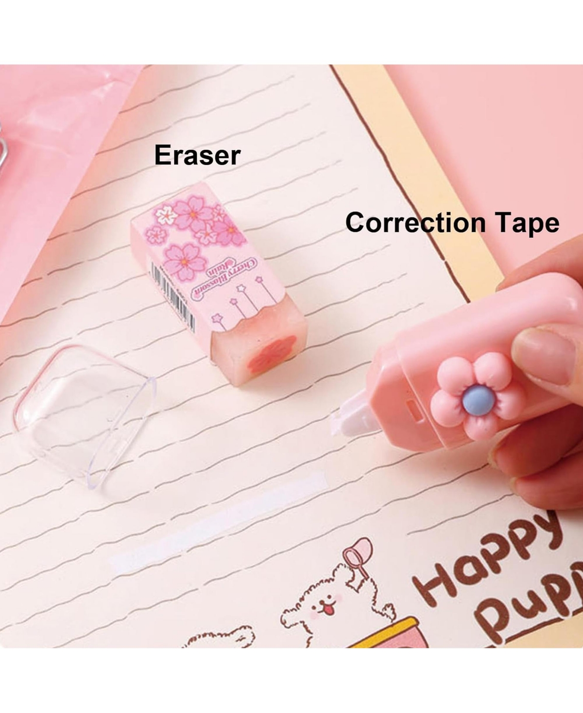 Htutwoo 7-In-1 Stationery Set with Gel Pen, Highlighter, Ballpoint Pen, Pencil, Eraser, Knife and Correction Tape