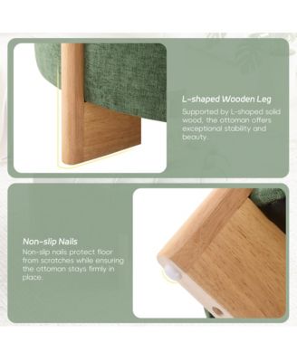 32" Round Tufted Ottoman - Modern Coffee Table with Solid Wood Legs, Tufted Buttons and Piping Lines, Center Table for Living Room