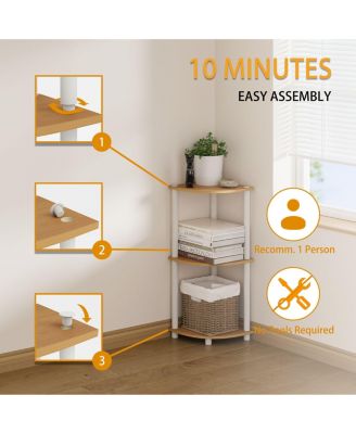 3 Tier Decorative Corner Bookshelf Display Rack, Beech