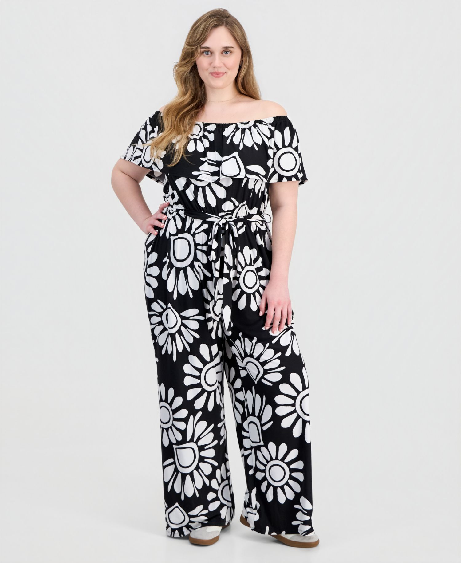 Trendy Plus Size Off-The-Shoulder Jumpsuit