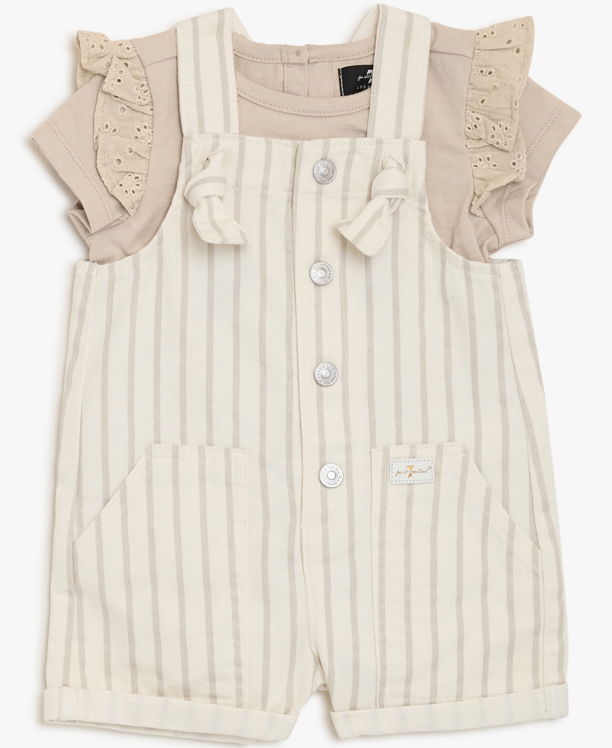 7 For All Mankind Baby Girls' Short-Sleeve T-Shirt and Overall, 2-Piece Set - Taupe