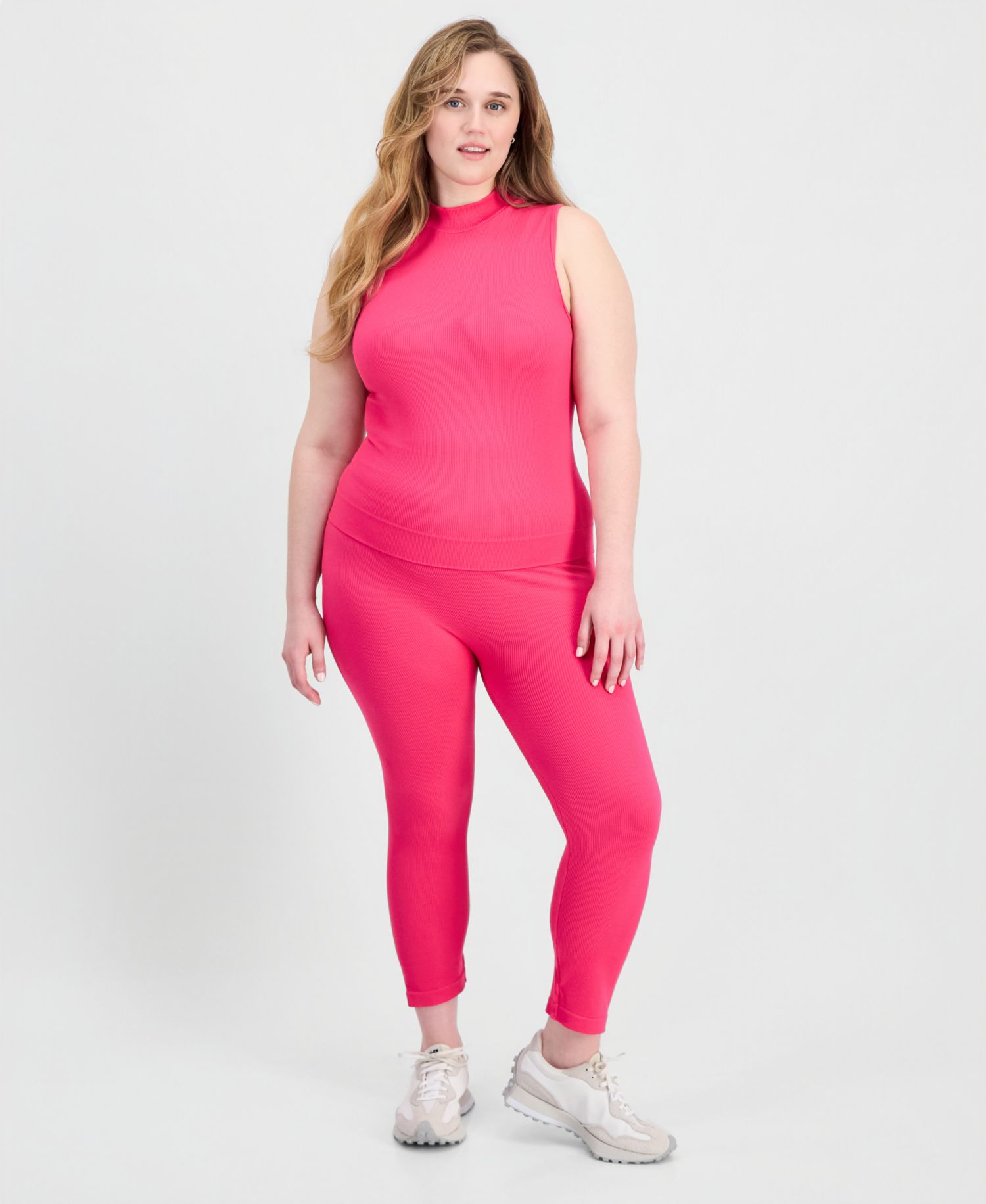 Trendy Plus Size Ribbed Mock Neck Top & Pants Set