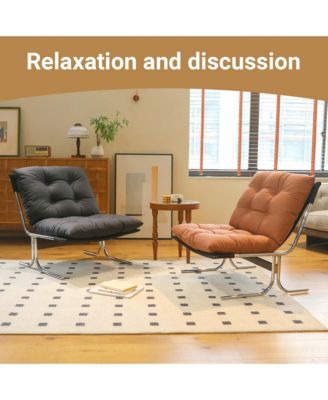 Modern PU Leather Accent Chair, Reading Chair with Metal Legs and Soft Padded for Home Office, Living Room