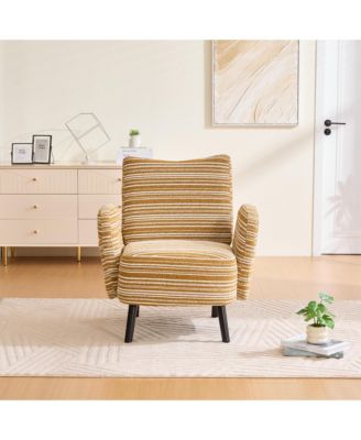 Modern Accent Chair - Sanded Fabric, Side Storage Pocket, Solid Wood Legs for Living Room, Bedroom
