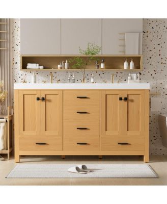 59.3 Inch Double Sink Bathroom Vanity with Solid Wood Frame, Soft Close Drawers & Adjustable Shelves for Modern Storage
