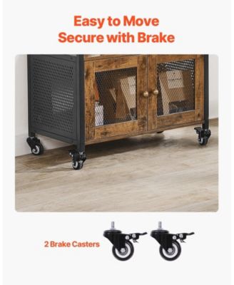 24 Inch Farmhouse Coffee Bar Cabinet with Wheels and Mesh Door