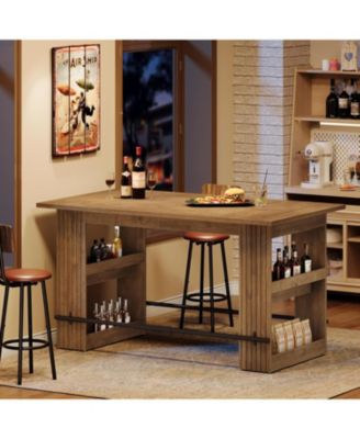 63-Inch Bar Table, Home Bar Units with Footrest & Storage Shelves, Counter Height Pub Dining Table