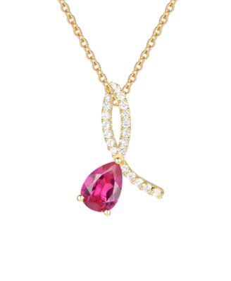 Lab Grown Ruby (1-3/8 ct. t.w.) & Lab Grown White Sapphire (1/5 ct. t.w.) Pendant Necklace in 14k Gold Over Sterling Silver (Also Available in Emerald & Sapphire)