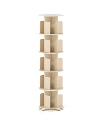 Slickblue - 5-Tier Rotating Bookshelf 360degree(s) Display Rack with Dividers and Anti-falling Light Brown