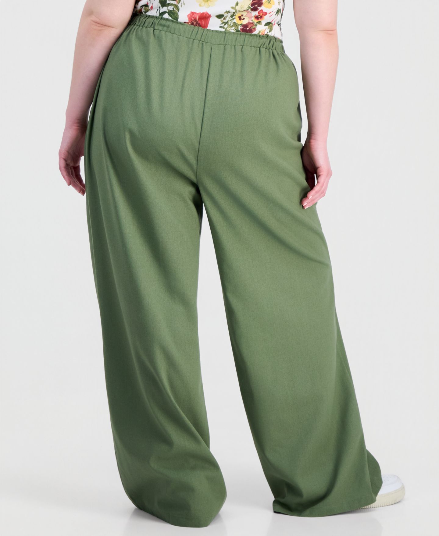 Женские брюки FULL CIRCLE TRENDS Trendy Plus Size Drawstring-Waist Wide-Leg, цвет: Olivine — фото 3