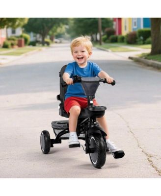 8-in-1 Folding Kids Tricycle Stroller with Adjustable Push Handle, Convertible Toddler Trike, Pink