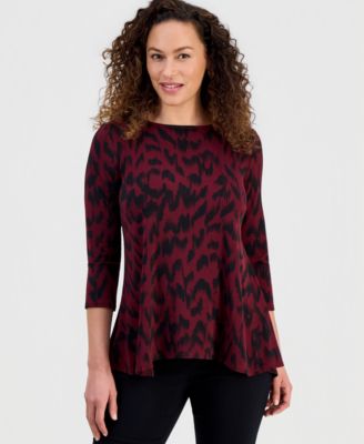 Petite Printed 3/4-Sleeve Long Top