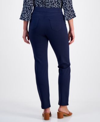 Petite Mid Rise Pull On Straight Leg Ponte Pants