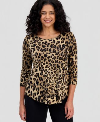 Women's Printed Scoop-Neck 3/4-Sleeve Top