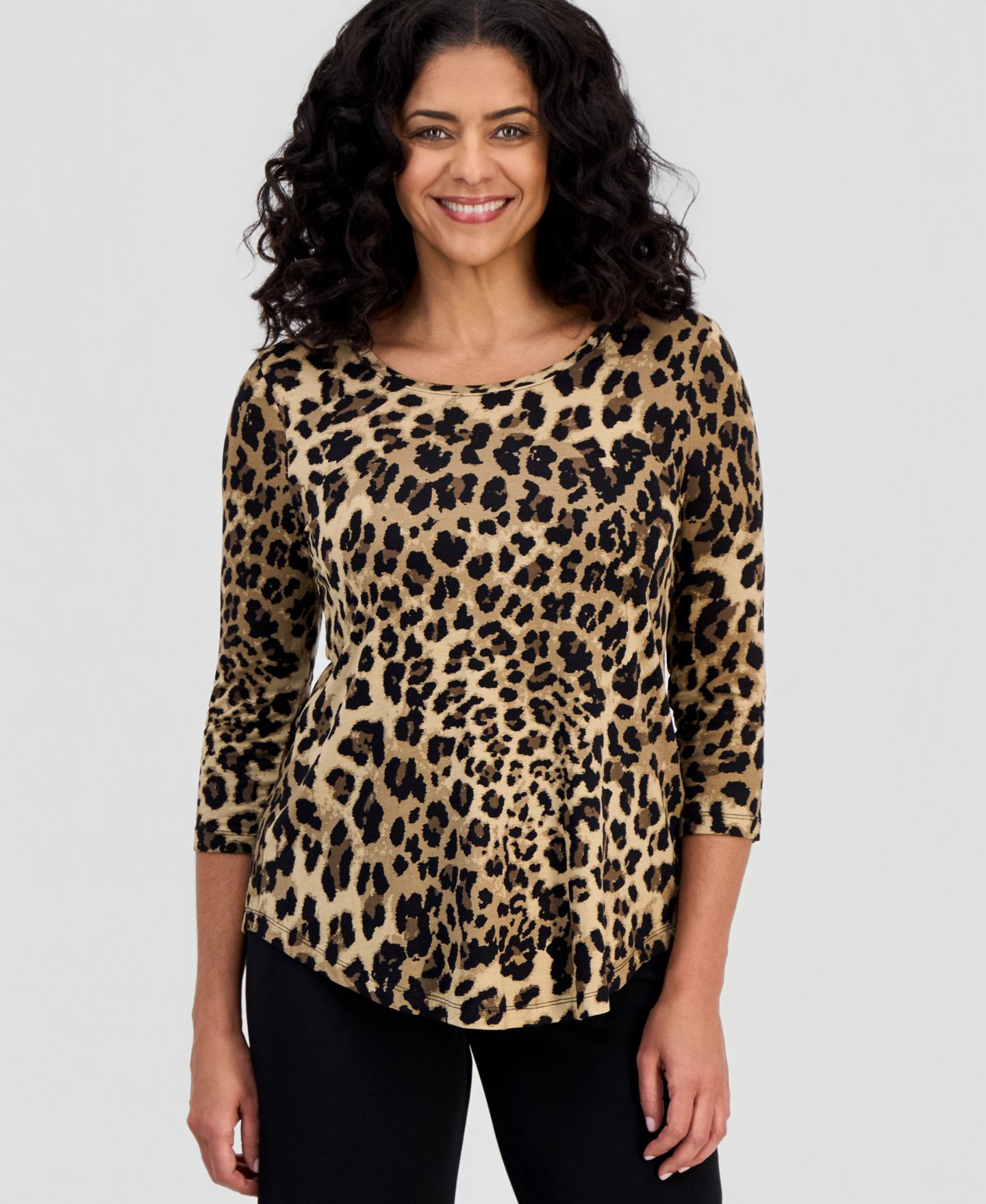 Женский топ JM Collection Printed Scoop-Neck 3/4-Sleeve Top, цвет: Cheetah Zoo — фото 4