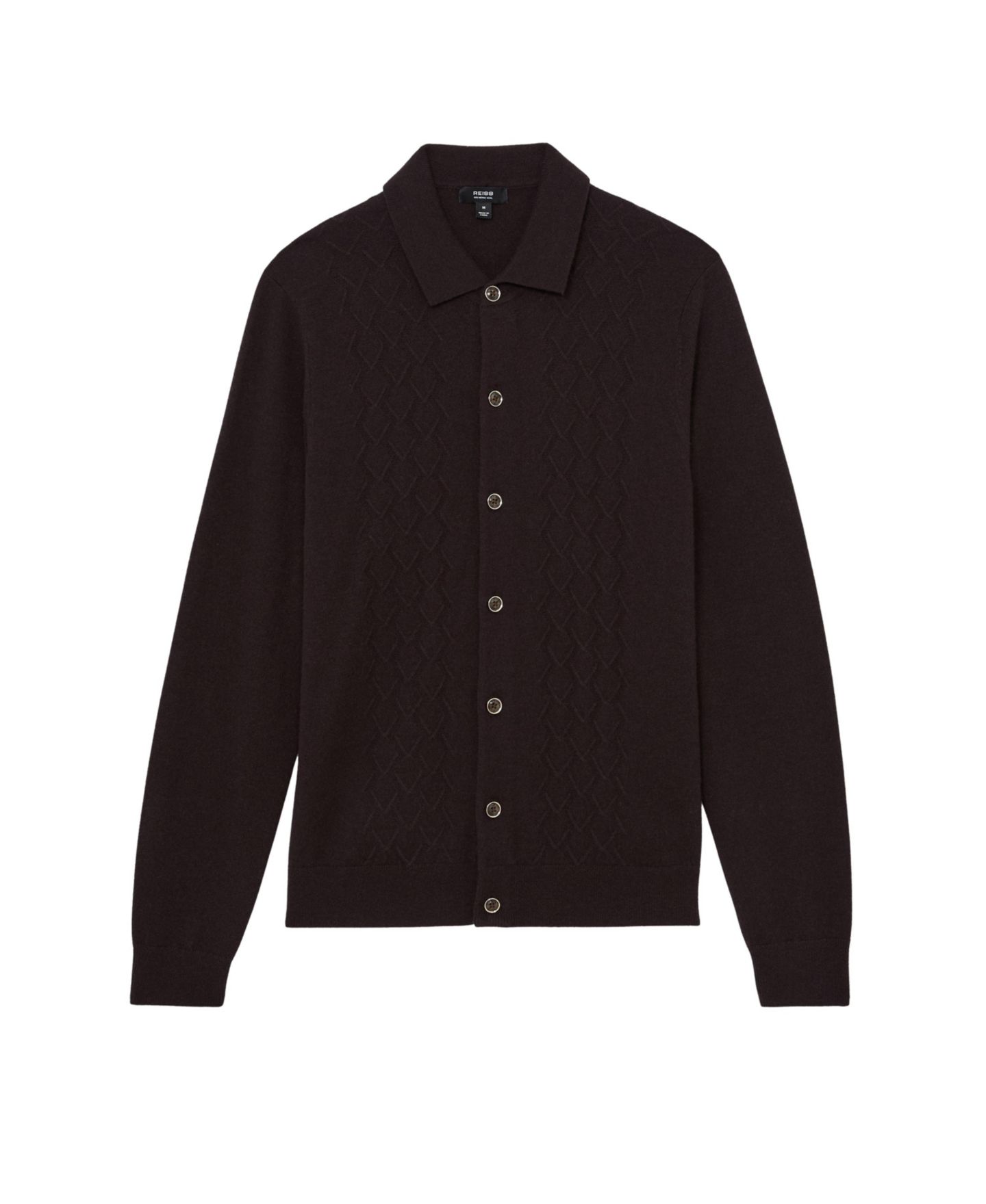 Мужской свитер REISS Gideon Wool Stitch-Detail Button, цвет: Шоколадный — фото 4