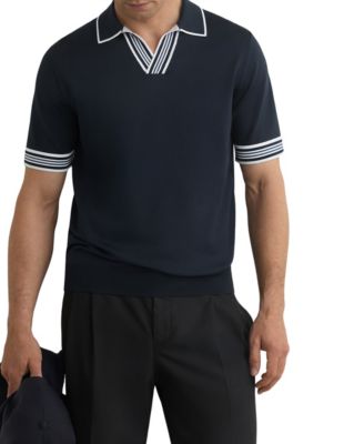 Men's Tipped Open-Collar Knitted Polo Shirt
