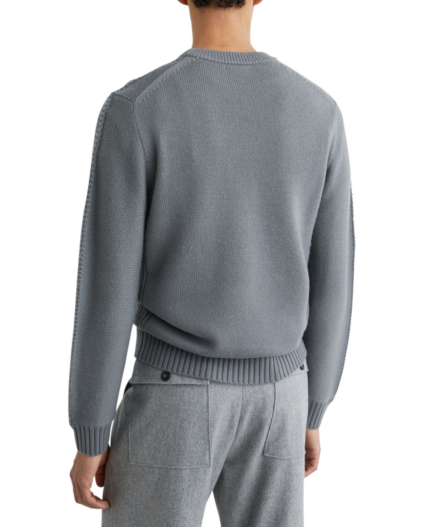 Мужской свитер REISS Beech Wool-Blend Rib-Detail Crew-Neck Jumper, цвет: Мягкий шалфейный — фото 2