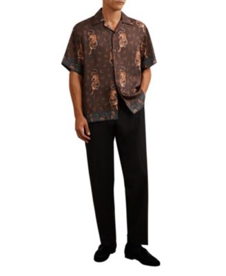 Men's Leopard-Print Cuban-Collar Shirt