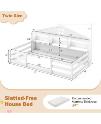 Montessori Floor Bed with Storage Compartments and Shelf