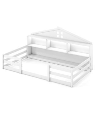 Montessori Floor Bed with Storage Compartments and Shelf