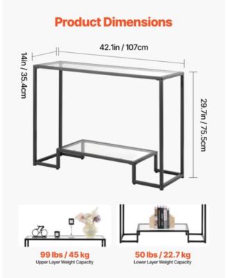 2 Tier Glass Console Table with Metal Frame for Entryway