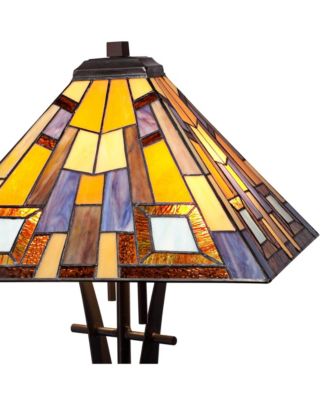Jewel Tone Mission Style Table Lamp 27" Tall Iron with Tabletop Dimmer Art Glass Shade for Bedroom Living Room Bedside