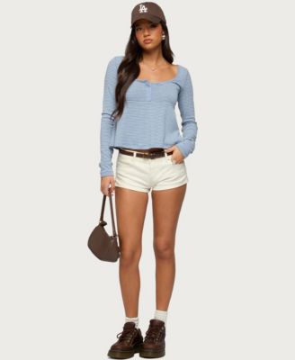 Women's Sare Striped Babydoll Henley Top