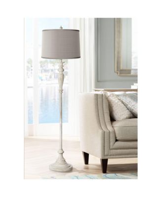 Possini Euro Design Vintage Shabby Chic Floor Lamp 60" Tall Antique Washed Platinum Drum Shade for Living Room Office