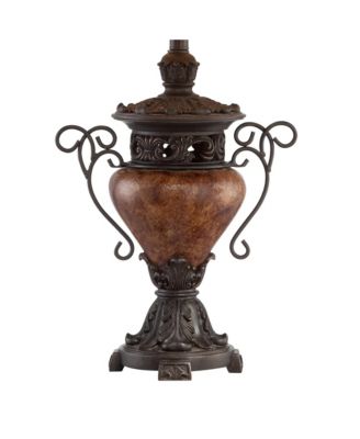 Traditional Table Lamp Tall USB Charging Port Urn Faux Silk Bell Shade for Bedroom Living Room Office