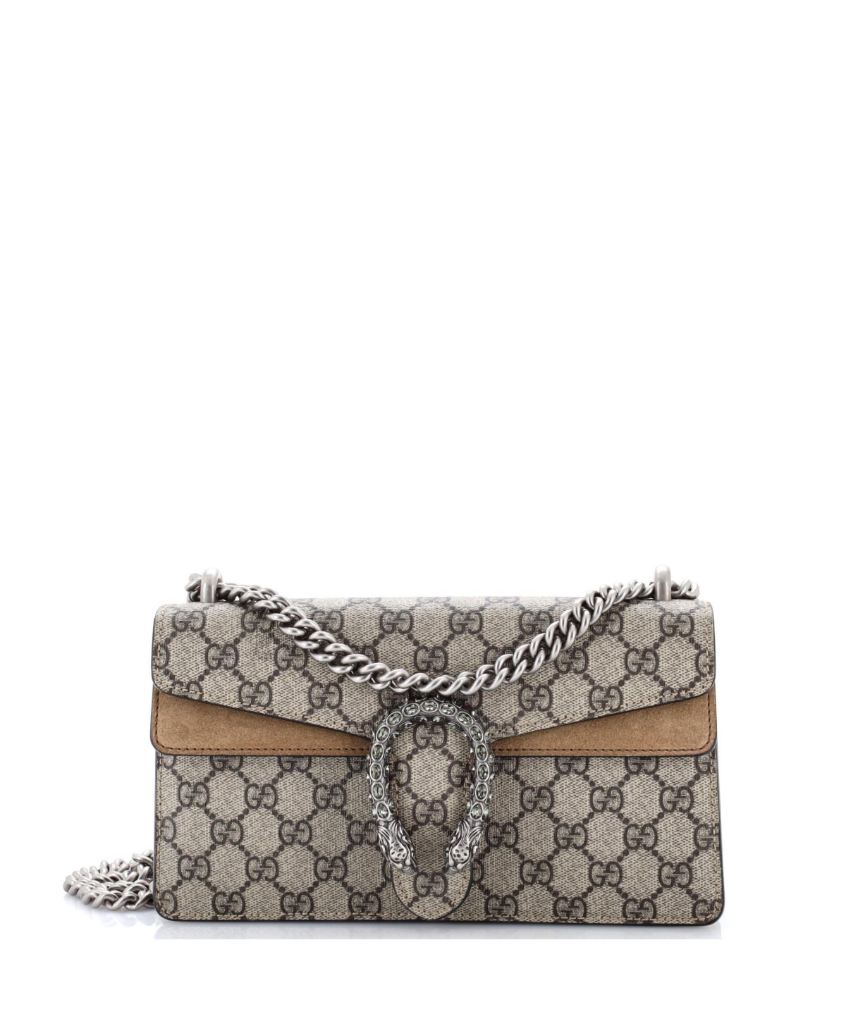 Pre-Owned Gucci Small Dionysus Bag Gg Coated Canvas with Crystal Embellished Metal - Brown