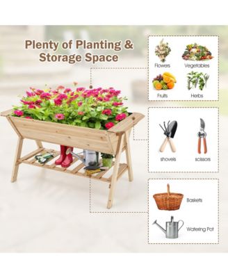 59'' x 31'' x 32.5'' Raised Garden Bed w/ Shelf Wood Elevated Planter Box w/ Liner