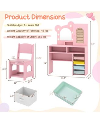Kids Vanity with Lights and 5 Drawers Bear Design Dressing Table Set