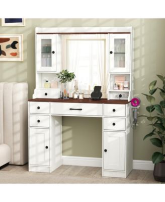 41.5 in Makeup Dressing Table with Power Outlets and LED Lighted Mirror