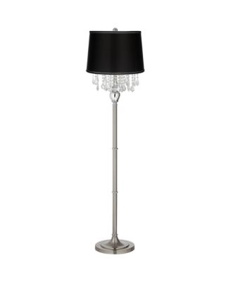 Modern Floor Lamp 62.5" Tall Satin Steel Chrome Crystal Chandelier Satin Fabric Drum Shade for Living Room Reading Bedroom