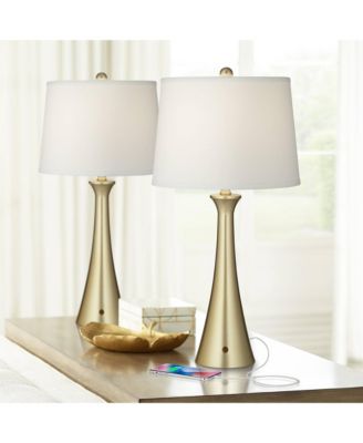 Karl 27 1/2" Tall Modern Table Lamps Set of 2 Full Range Dimmer USB Port Gold Metal Living Room Charging