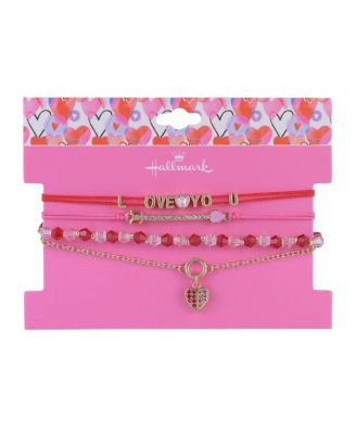 Glass Stone Valentine s Day Bracelet Set Brass